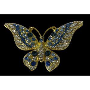 Isabella Adams Butterfly Brooch Pin Premium Crystals Blue Gold Tone FLAW